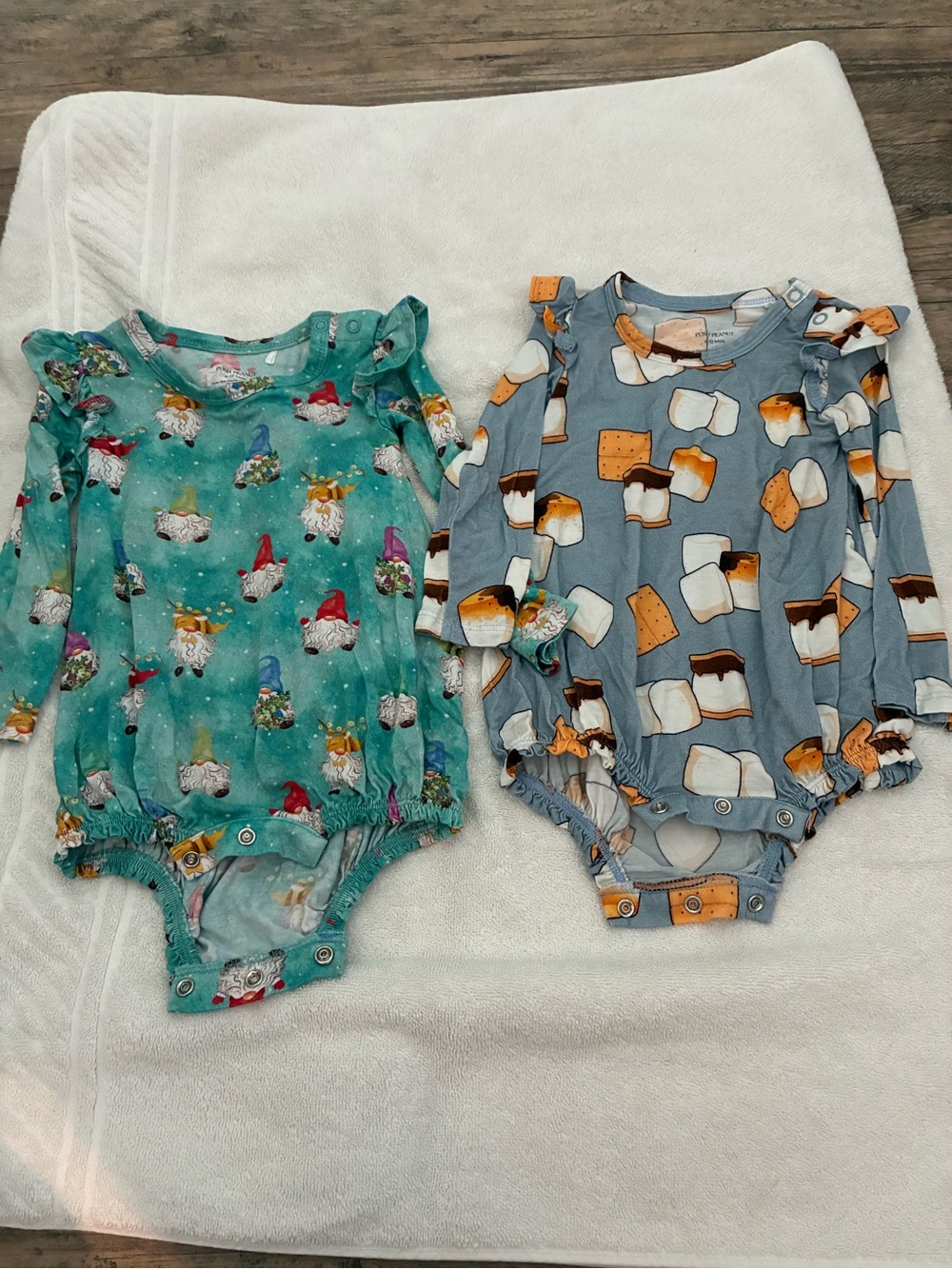 Kids One-Piece Romper in Teal Gnome and Blue S'mores Prints
